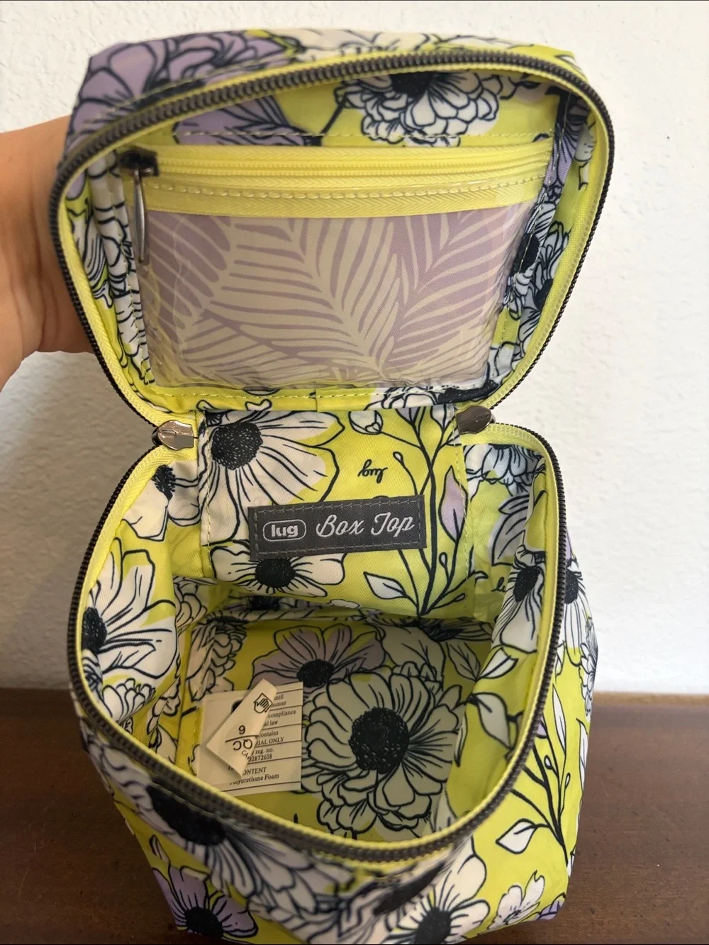Lug Box Top Floral Zip Around Cosmetic Case Organizing Storage Pouch